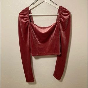 Forever21 Velvet Crop Top Puff Sleeves
